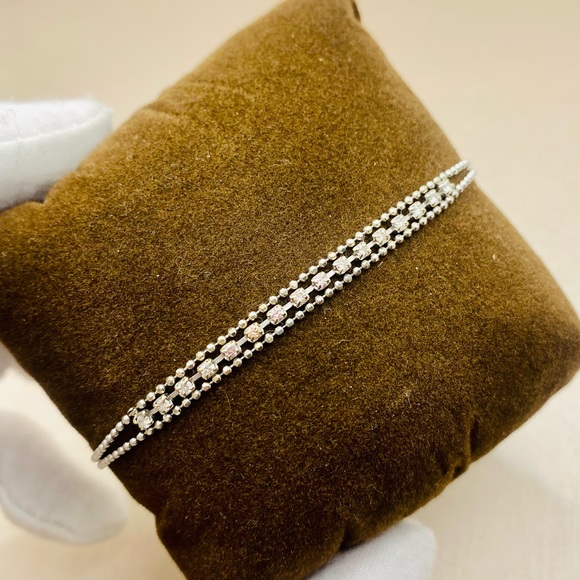 EUC Dainty 18k White Gold Double Strand Bead Pink & White Diamond Bracelet - Picture 4 of 17